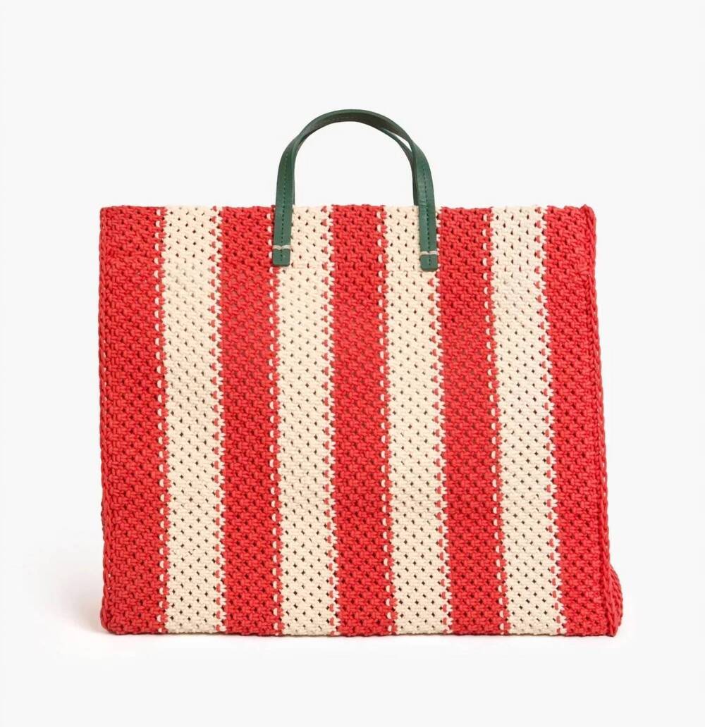 NEW CLARE V. summer simple poppy crochet stripe tote bag in cream/bright